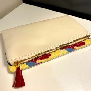 Rachel Palley creme fold over clutch purse
